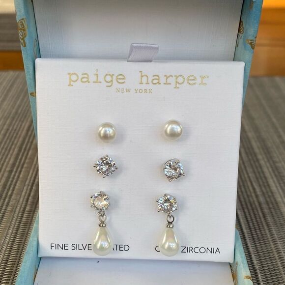 Paige Harper Set of 3 Pearl & Rhinestone Earrings. New in Box! NWT - Picture 2 of 5
